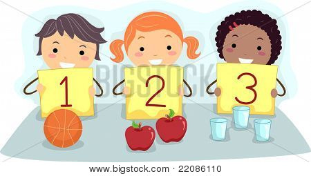 Иллюстрация детей, проведение флэш-карт с числами