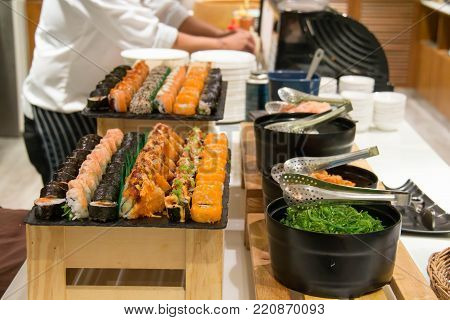 Tasty yummy suchi rolls ready to eat
