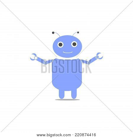 Cute smile vector funny cartoon blue robot character Simple illustration Kids robot toy logo design template. robot vector logo for web Isolated on white background