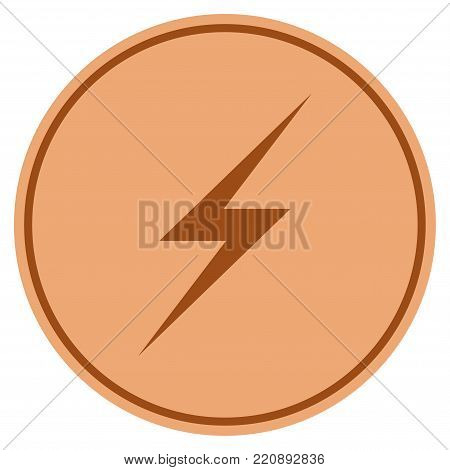 Lightning bronze coin icon. Vector style is a copper flat coin symbol.