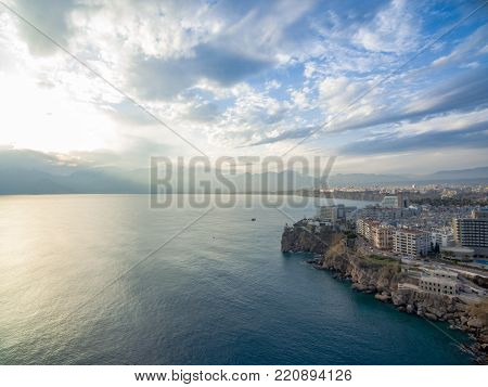Aerial photo of Duden waterfall in Antalya