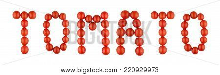 Word SWEET made from red tomatoes on the white background