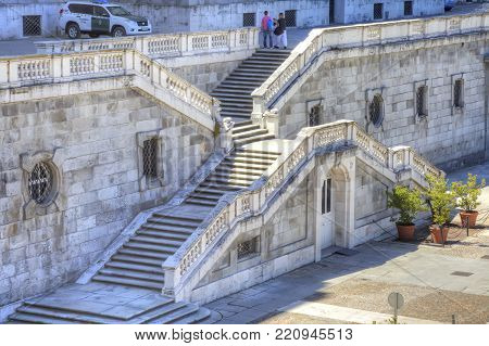 MADRID, SPAIN - May 02.2014: Entrance to the Royal Palace in the Sabatini Park