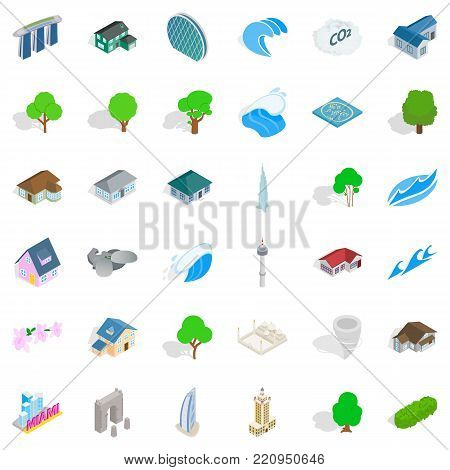 Landscape element icons set. Isometric style of 36 landscape element vector icons for web isolated on white background