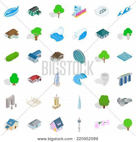 City element icons set. Isometric style of 36 city element vector icons for web isolated on white background