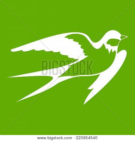 Barn swallow icon white isolated on green background. Vector illustration