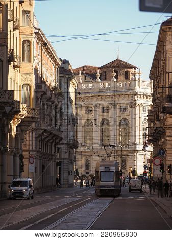 TURIN, ITALY - CIRCA JANUARY 2018: Via Pietro Micca street