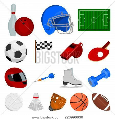 Different kinds of sports cartoon icons in set collection for design. Sport equipment vector symbol stock  illustration.