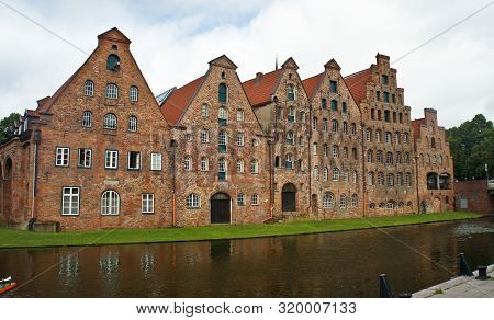 Beautiful View Of Salzspeicher Brick Warehousesand River In Old Town, Beautiful Architecture, Sunny 