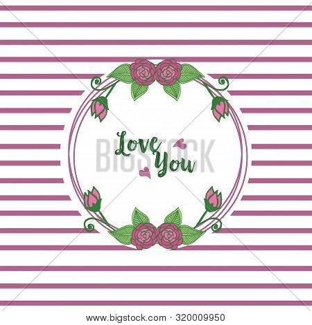 Bright Rose Pink Wreath Frame, For Ornate Of Card Love You. Vactor