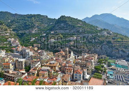 View Of The Village Of Minori, On The Amalfi Coast In Italy