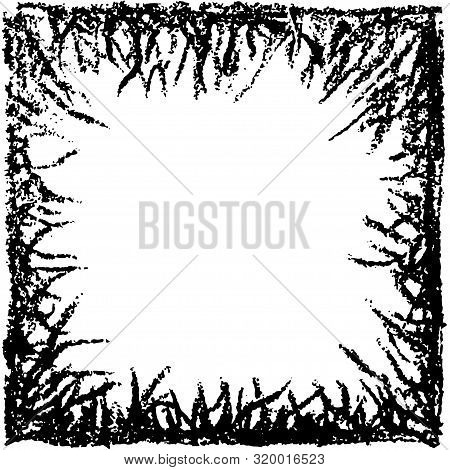 Grunge Frame, Black Ink Grass Border. Vector Background