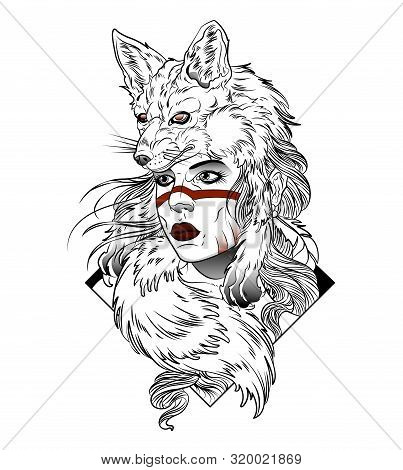 Beautiful Huntress With A Fox On Her Head