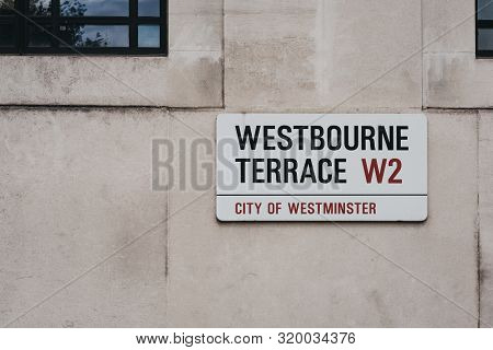 London, Uk - July 18, 2019: Street Name Sign On A Wall In Westbourne Terrace, City Of Westminster, A