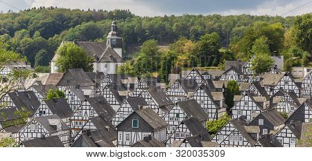 Panorama Of The Half Timbered Houses Of Freudenberg, Germany