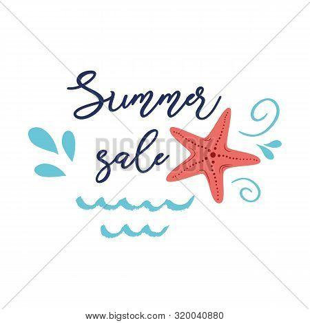 Summer Sales Banner Hand Drawn Letterig Element, Text Sea Sta Discount Card
