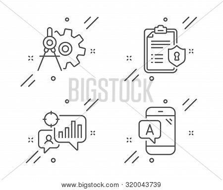 Seo Statistics, Cogwheel Dividers And Privacy Policy Line Icons Set. Ab Testing Sign. Analytics Char