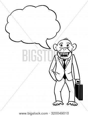 Vector Cartoon Character Drawing Conceptual Illustration Of Monkey, Ape Or Chimpanzee Businessman In