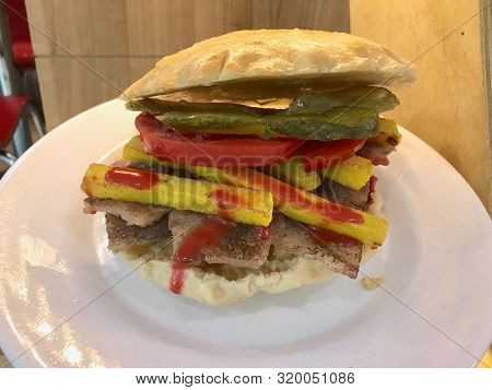 Fake Food Kebab Doner Sandwich Outside Of Restaurant In Istanbul, Turkey. Imitiation Food.