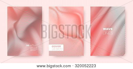3d Lines Flyer. Wavy Fluid Concept. Dynamic Striped Pattern. Coral Gradient Wallpaper. 3d Lines Conc