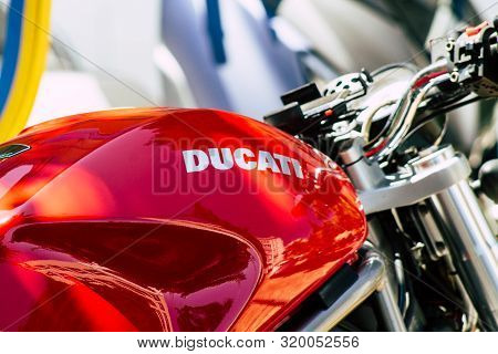Athens Greece August 28, 2019 View Of A Ducati Monster 620 Ie Motorcycle Parked In The Streets Of At
