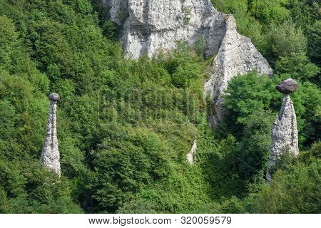 Monument Rocks (chalk Pyramids) Of Zone At Lake Iseo In Italy