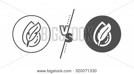 Feather Sign. Versus Concept. Hypoallergenic Tested Line Icon. No Synthetic Symbol. Line Vs Classic 