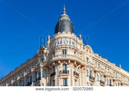 Cannes, France - September 25, 2018: Carlton Hotel At The Croisette Promenade In Cannes City In Fran