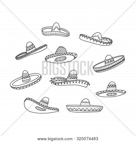 Informational Poster Set Hand Drawn Mexican. National Mexican Clothing Item, Sombrero. Hat With High