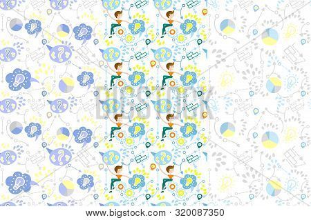 Set Of Seamless Patterns In Hand Dranw Style. Background Of Work Process