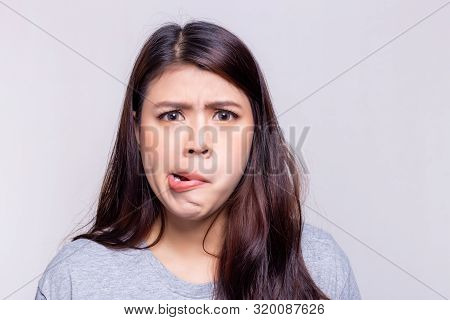 Expression Concept. Beautiful Woman Is Facial Palsy When She Wake Up In The Morning. She Does Not Kn