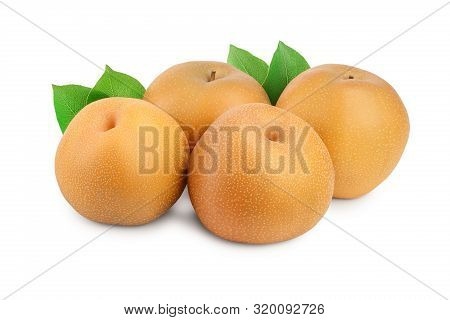 Fresh Asian Pear With Leaf Isolated On White Background