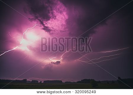 Lightning With Dramatic Clouds Composite Image . Night Thunder-storm
