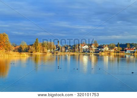 Houses By The Kloster See Lake In Seeon-seebruck, Germany