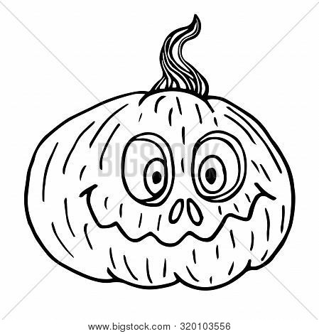 Pumpkin Sketch, Halloween Black Outline Isolated, Vector Illustration For Design And Decora