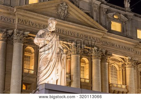 Night Shot Of St. Peter's Basilica In Vatican City