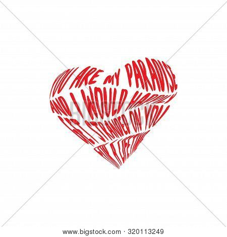White Modern Calligraphy Phrase Handwritten On Red Heart Background. Vector. Card Design With Rough 