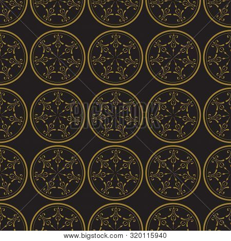Vintage Elegant Art Deco Style Seamless Pattern With Golden Motifs On Black Background. Geometric Ab