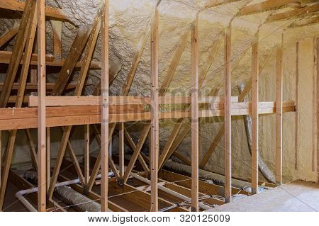 Thermal And Hidro Insulation Inside Wall Insulation In Wooden House, Building Under Construction