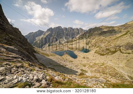 Mountain Landscape With Tarns. Zabie Plesa In High Tatras Mountains, Slovakia