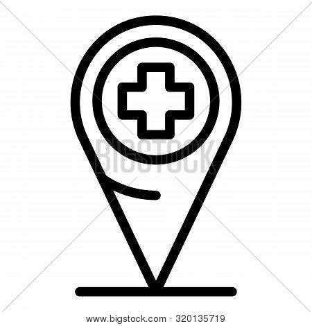 Hospital Geotag Icon. Outline Hospital Geotag Vector Icon For Web Design Isolated On White Backgroun