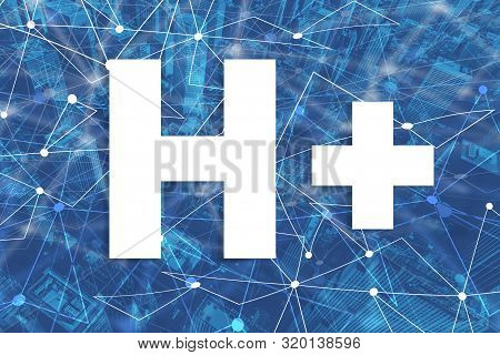 Humanity Plus Concept With Neural Network Connectivity Gradient City Background