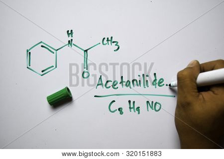 Acetanilide (c8,h9,no) Molecule Written On The White Board. Structural Chemical Formula. Education C