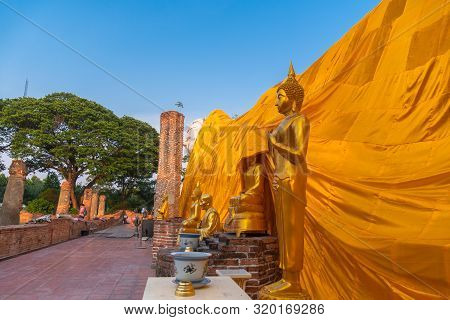 Sunrise At The Big Buddhist Monks Luang Phor Tuad Statue At Buddha Uttayarn Maharach Project Ayuttha