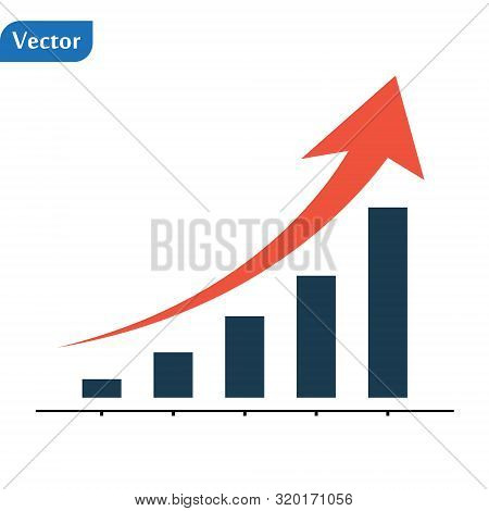Concept Colour Colum Chart With Growth Arrow. Isolated Vector Graphic Image