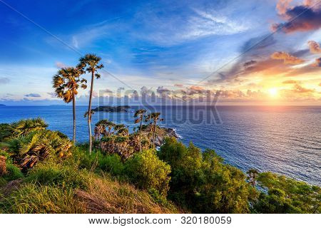 Promthep Cape Viewpoint At Sunset In Phuket, Thailand.