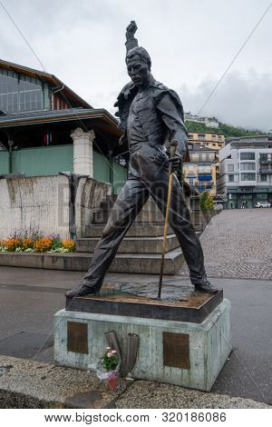 Montreux, Switzerland - May 2, 2018: Freddie Mercury monument at Geneva lake shore