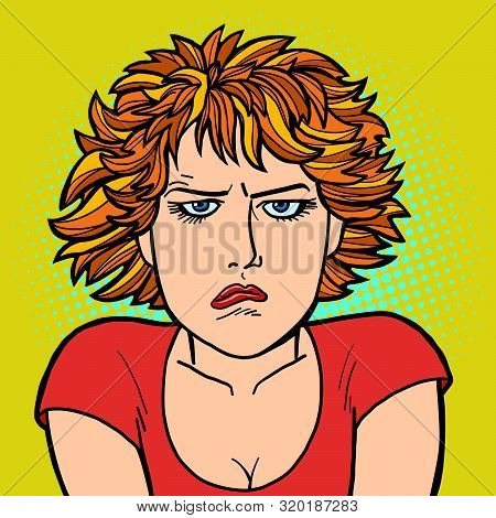 Woman Upset Sad. Human Emotion. Comic Cartoon Pop Art Retro Vector Illustration Drawing