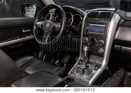 Novosibirsk, Russia - August 19, 2019:  Suzuki Grand Vitara, Close-up Of The Dashboard, Player, Stee