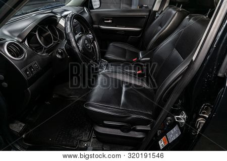 Novosibirsk, Russia - August 19, 2019:  Suzuki Grand Vitara, Close-up Of The Dashboard, Player, Stee